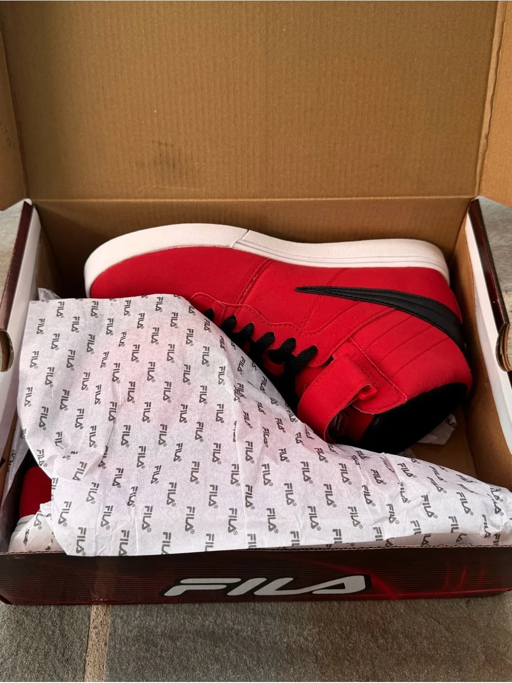 Fila Red and Black High-Top Sneakers